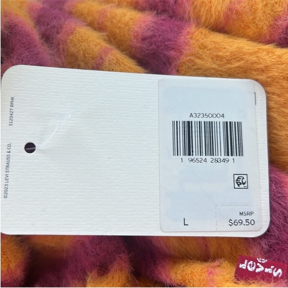 Levi’s Large Sweater Cat Cardigan Sweater Fuzzy Wuzzy - Multi-Color Orange NWT - Picture 7 of 7